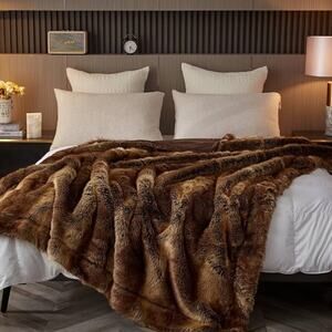 🆕 Faux Fur Throw Rabbit Bed Spread Luxury High End Real Hotel Brown Resort NEW